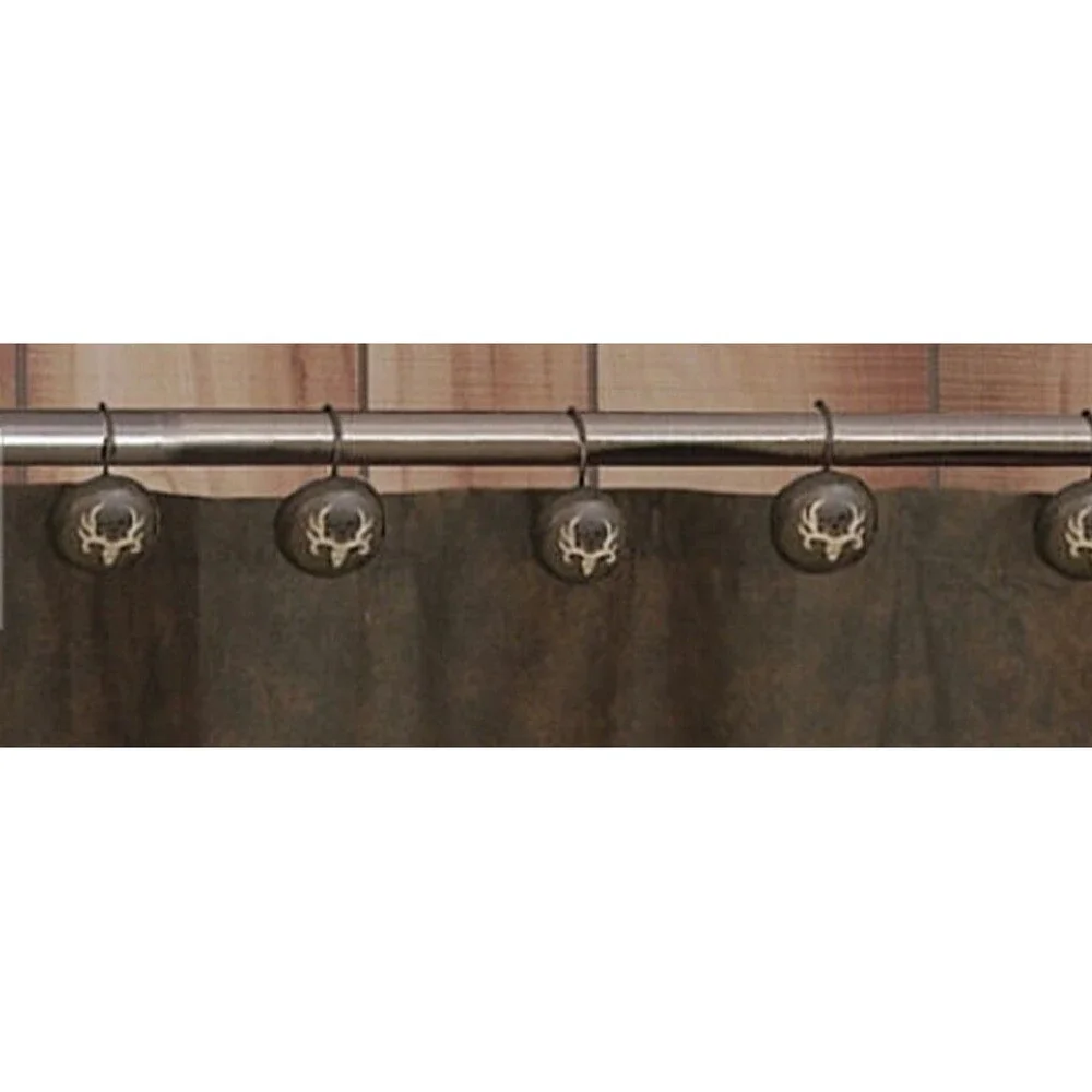 Bone Collector Shower Curtain Hooks 12 Resin Deer Skull Antler Cabin Camp Lodge